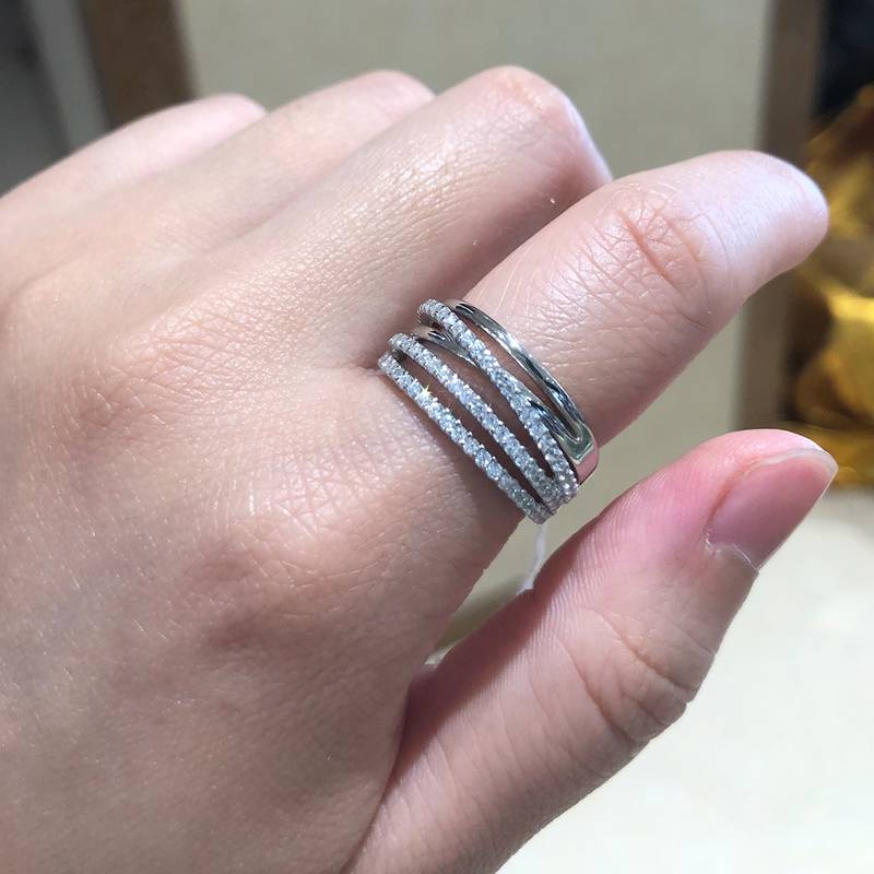 排戒S925银镀白金女戒定制选款副石莫桑钻0.6ct